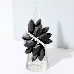 Black Silver Crystal Stretch Marquise Fashion Ring Rhinestone Finger Adjustable
